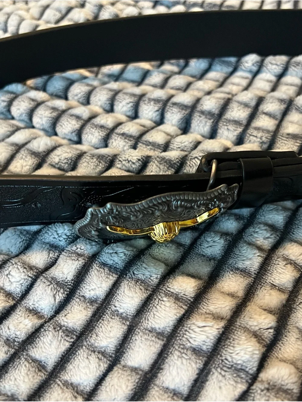 Western Black Leather Belt with Gold Longhorn Buckle